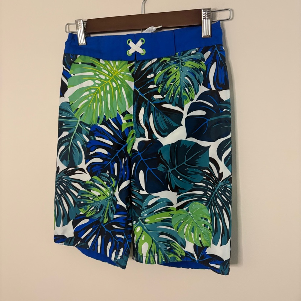 Arizona Boys Medium 10/12 Colorful Swim Trunks Blue Green With Liner